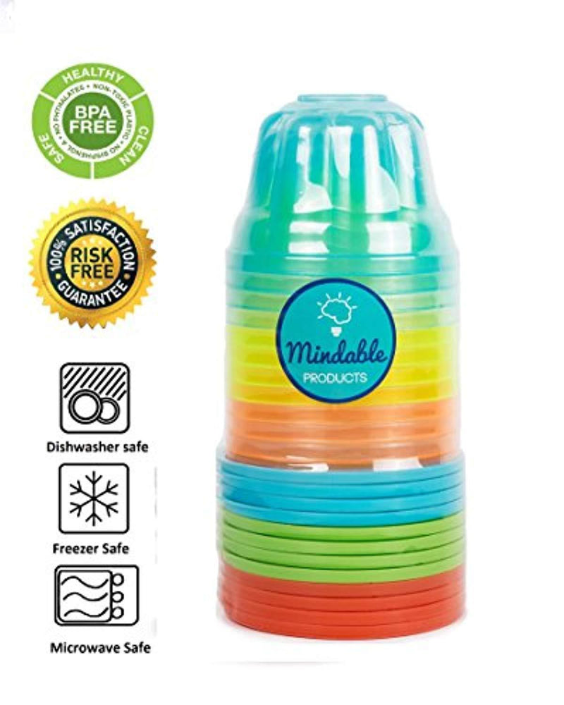 Mindable Small Lunch Box Plastic Food Containers for Kids, 12-pack 6 ounces, BPA-Free, with Lids - Good for Bento Boxes Meal Prep Portion Control Snacks Slime Protein Sauce - Stackable Freezer Safe