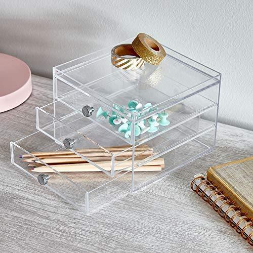 iDesign 3-Drawer Plastic Vanity Organizer, Compact Slim Storage Organization Drawers Set for Cosmetics, Dental Supplies, Hair Care, Bathroom, Dorm, Desk, Countertop, Office, 6.5" x 7" x 5", Clear