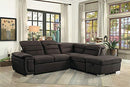 Homelegance Platina 103" Sectional Sofa with Pull Out Bed and Ottoman, Chocolate Fabric