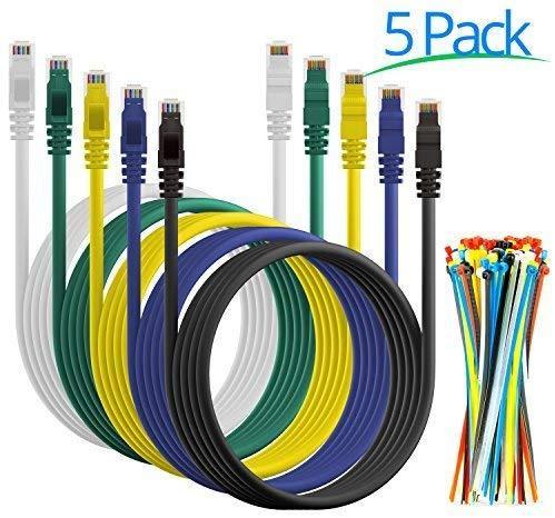 Maximm Ethernet Cable Cat6 Snagless - 6 Feet - Multi-Color - [5 Pack] - Pure Copper - UL Listed - Cable Ties Included