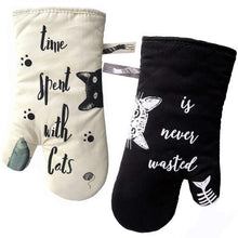 Load image into Gallery viewer, GREVY Oven Mitts Heat Resistant Cooking Glove 100% Cotton Lining 12&quot;(Ivory and Black Cat,Potholder Kitchen Gloves,Set of 2)
