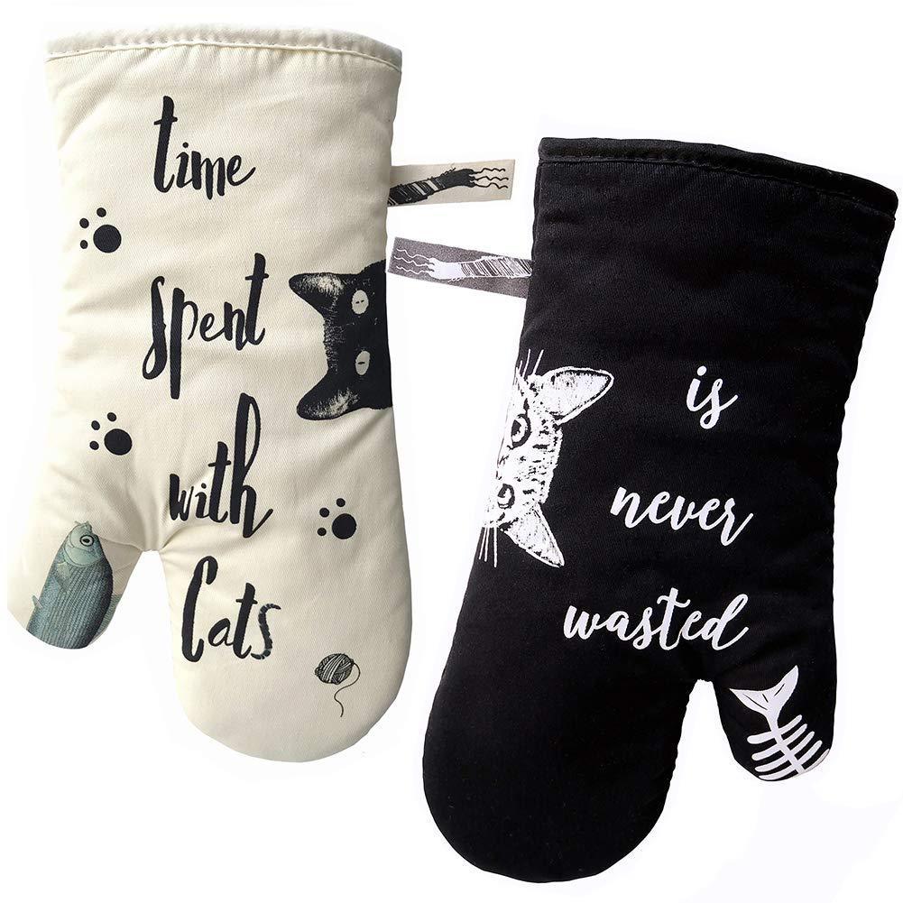 GREVY Oven Mitts Heat Resistant Cooking Glove 100% Cotton Lining 12