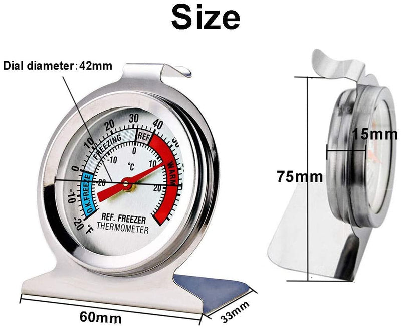 FOHO Durable Steel Refrigerator-Freezer Thermometer - Monitors The Internal Temperature of Your Refrigerator or Freezer, Hooks or Stands Alone