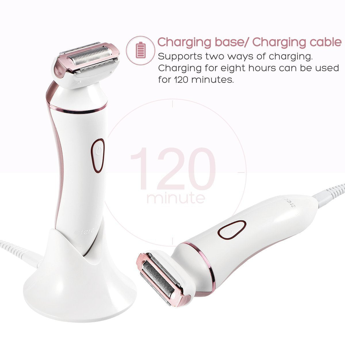 Electric Razor for Women, ETEREAUTY Electric Shaver for legs and Underarms, Cordless Painless Rechargeable Bikini Trimmer Body Hair Removal for Bikini, Wet and Dry Shaver