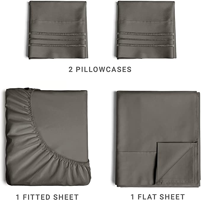 Abakan Queen Size Sheet Set - Breathable & Cooling Sheets - Hotel Luxury Bed Sheets - Extra Soft - Deep Pockets - Easy Fit - 4 Piece Set - Wrinkle Free - Comfy – Dark Grey Bed Sheets - Queens Sheets – 4 PC