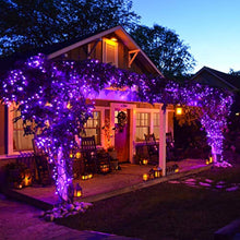 Load image into Gallery viewer, Solar Christmas String Lights, 300 LED 92ft Halloween Lights, Xmas Decorative Lights 8 Modes Outdoor Fairy Lighting for Indoor Outdoor Home Garden Patio Wedding Holiday Halloween Theme Party Purple
