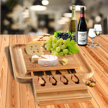 Load image into Gallery viewer, Home Perspective Cheese Board and Knife Set - 100% Organic Bamboo Wood Charcuterie Platter Serving Tray with Cutlery - Perfect for Birthday, Housewarming &amp; Wedding Gifts

