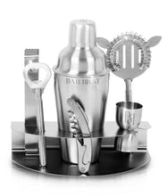 Load image into Gallery viewer, Premium 7 Piece Cocktail Making Set &amp; Bar Shaker Kit by Bar Brat ™ / Free 130 Cocktail Recipe (ebook) Included/Pre-Built Stainless Steel Stand For All Your Bar Pieces

