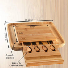 Load image into Gallery viewer, Home Perspective Cheese Board and Knife Set - 100% Organic Bamboo Wood Charcuterie Platter Serving Tray with Cutlery - Perfect for Birthday, Housewarming &amp; Wedding Gifts
