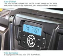 Load image into Gallery viewer, Marine Stereo Audio Radio FM AM Bluetooth Music with USB Input for ATV UTV RZR XP900 Motorcycle Boat Golf Cart Truck SPA Heavyduty Powersports Car MP3 Player Vehicles Headunit Sound System
