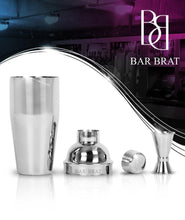 Load image into Gallery viewer, 5 Piece Deluxe 24 Oz. Cocktail Shaker Bar Set by Bar Brat ™ / Bonus 130+ Cocktail Recipes (ebook) / Jigger, 2 Pour Spouts, Waiters Corkscrew/Mix Any Drink to Perfection
