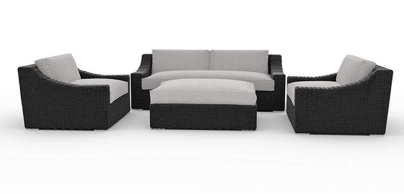 Toja Bretton Outdoor Patio Sofa Set (4 pcs) | Wicker Rattan Body with Sunbrella Cushions (Cast Silver)