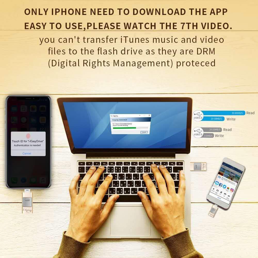 USB Flash Drive for iPhone_ E&jing iPhone Flash Drive 128GB Type C iPhone External Storage USB C 3.0 photostick Mobile for iPhone,Android Type C,PC Photo iPhone Picture Stick (Gold)