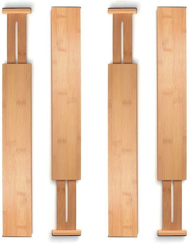 Juego de 4 separadores de cajones de bambú, organizador de cajón de cocina, divisores de cajones ajustables y gastables, ideal para cocina, aparador, dormitorio, escritorio