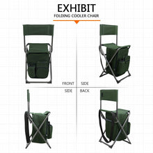 Load image into Gallery viewer, PORTAL Lightweight Backrest Stool Compact Folding Chair Seat with Cooler Bag and Shoulder Straps for Fishing, Camping, Hiking, Supports 225 lbs
