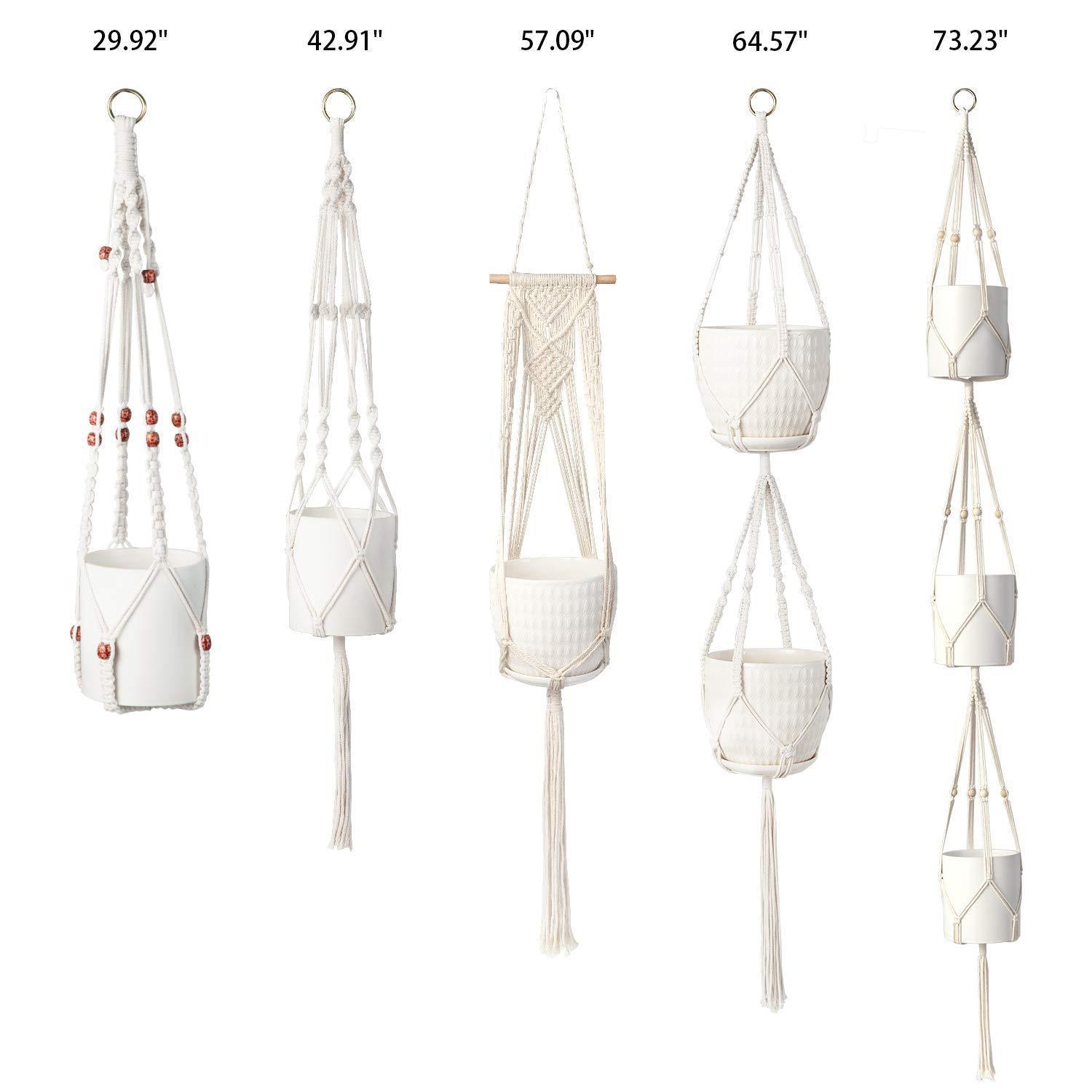 MoonLa 5-Pack Macrame Plant Hangers with 5 Hooks, Indoor Outdoor Hanging Planters Set Hanging Plant Holder Stand Flower Pots Boho Home Decor(Cotton Rope, 4 Legs, 5 Sizes)