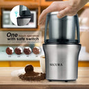 Secura Electric Coffee Grinder and Spice Grinder with 2 Stainless Steel Blades Removable Bowls