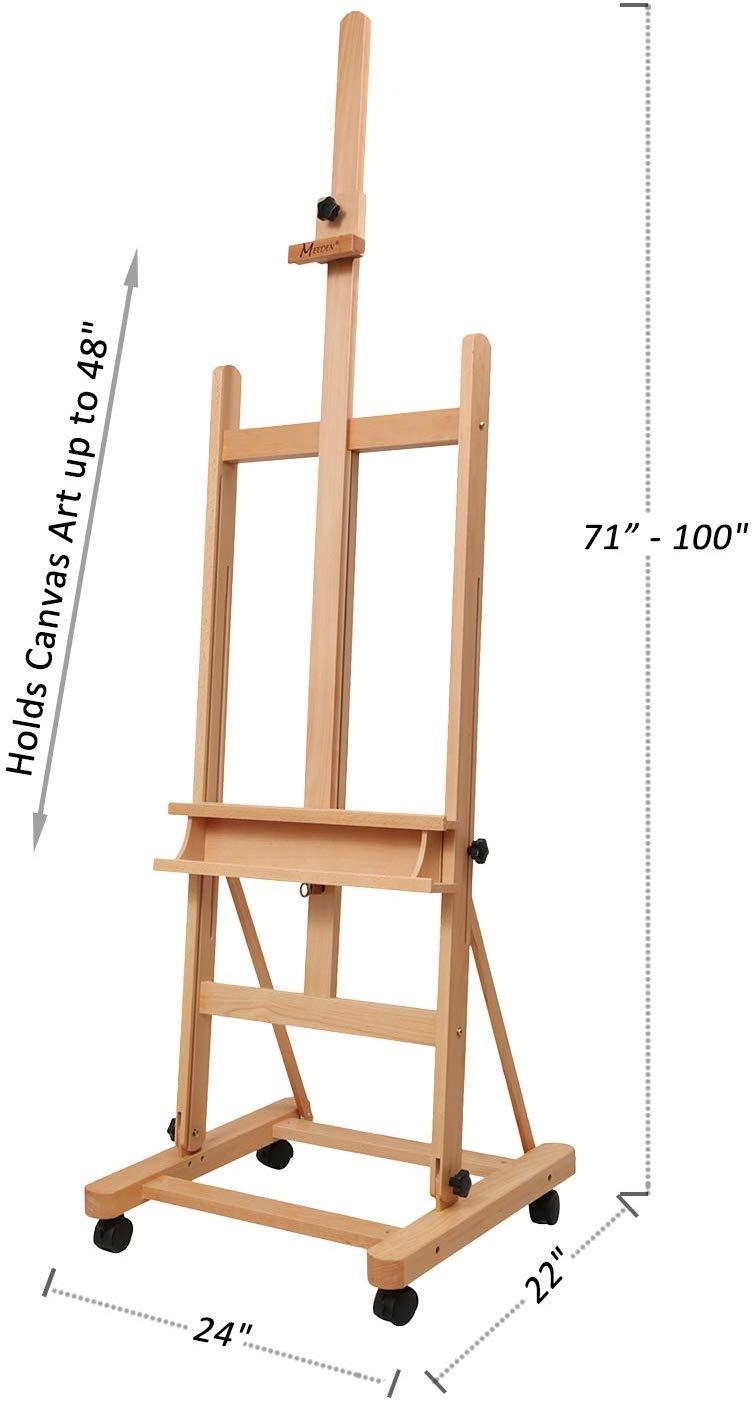 MEEDEN Large Studio H-Frame Easel - Solid Beech Wood Artist Easel Adjustable Movable Tilting Easel, Floor Painting Easel Stand, Holds Canvas Art up to 48"