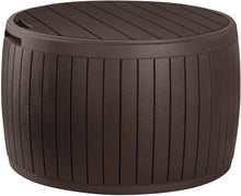 Load image into Gallery viewer, Keter Circa 37 Gallon Round Deck Box, Patio Table for Outdoor Cushion Storage, Brown
