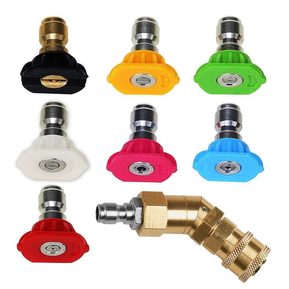 LightBiz Tool Daily Pressure Washer Accessories Kit, 7 Power Washer Spray Nozzle Tips, 360° Quick Connecting Pivoting Coupler, 1/4” 4500 PSI (8 Pack)