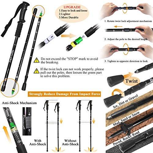 TheFitLife Nordic Walking Trekking Poles - 2 Pack with Antishock and Quick Lock System, Telescopic, Collapsible, Ultralight for Hiking, Camping, Mountaining, Backpacking, Walking, Trekking