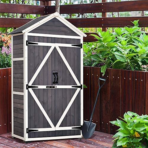 MCombo Outdoor Storage Cabinet Tool Sheds Backyard Garden Storage Shed Utility Wooden Organizer with Lockable Double Doors 1000 (Grey)