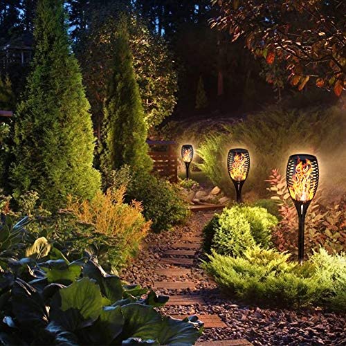 Permande Solar Flame Lights Outdoor, Flickering Torches Decorations for Patio Fire Effect Garden Lantern Auto On/Off Dust to Dawn Waterproof Lawn Decor Solar Powered Stick Light Security for Driveway