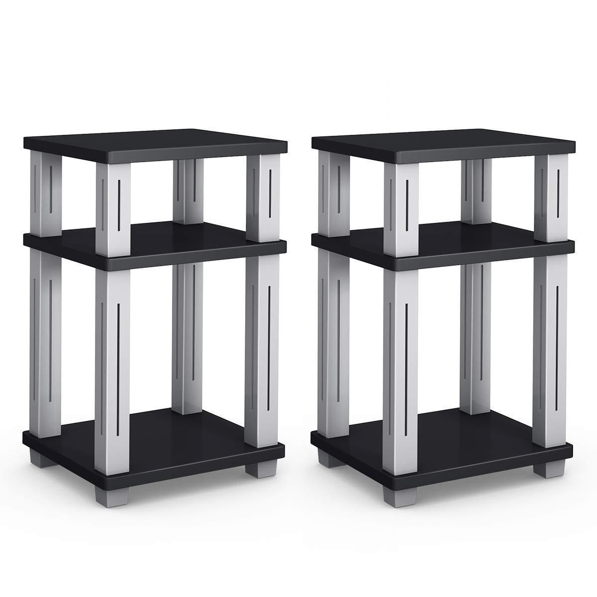 Tangkula End Table, 3-Tier Square Wood Storage Shelf Display Shelving Night Stand Sofa Side Table for Home Office (2, Black)