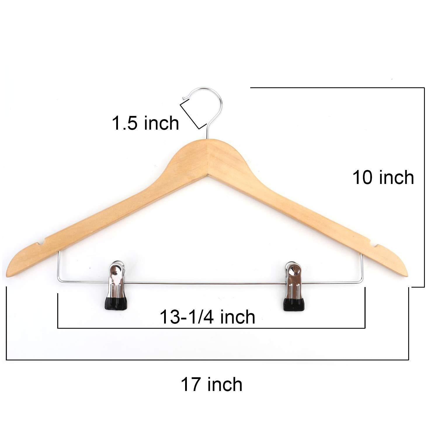 Tosnail 10-Pack Wooden Pant Hanger, Wooden Suit Hangers with Steel Clips and Hooks, Natural Wood Collection Skirt Hangers, Standard Clothes Hangers
