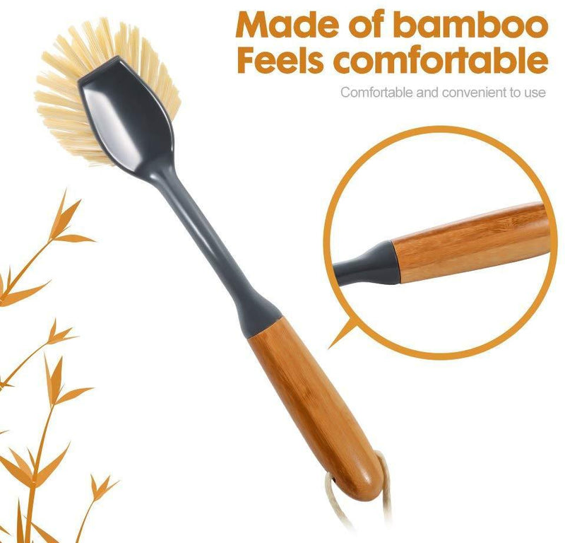 Mastertop 3PCS Durable Bamboo Brush Set with Dish Brush Pan Brush Floor Brush Used to Kitchen Washing Floor Brush Scrubber