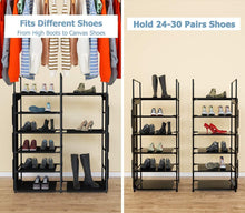 Load image into Gallery viewer, ORDORA 2 Pack 6 Tier Narrow Shoe Rack Organizer, Muti-Combinations Entryway Shoe Racks for Closets, Stackable Shoe Shelf, Free Standing Shoe Rack, 6 Side Pockets, 24-30 Pairs, Waterproof Fabric
