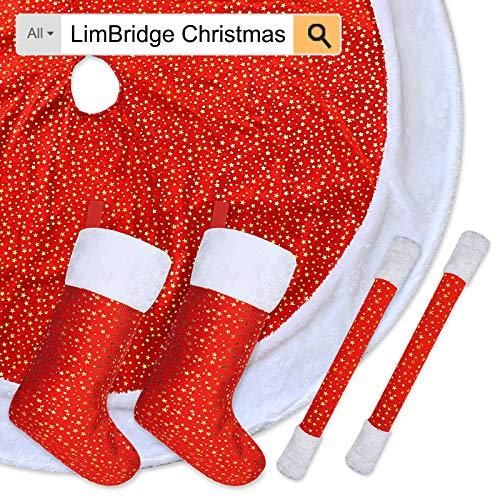 LimBridge Christmas Mini Stockings, 24 Pack 8 inches Glitter Star Print with Plush Cuff, Classic Stocking Decorations for Whole Family, Red