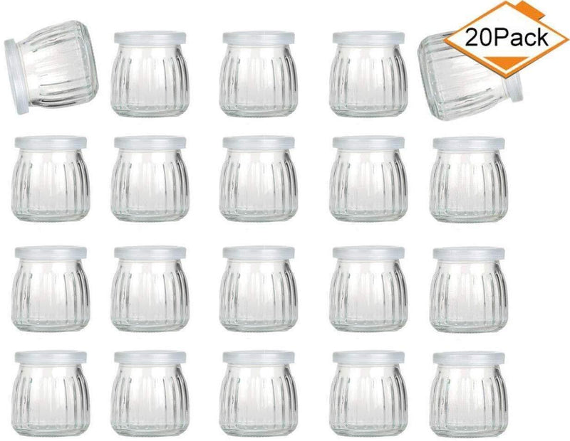 Encheng 4 oz Clear Glass Jars With Lids,Glass Yogurt Container With Caps(PE),Replacement Glass Pudding Jars Yogurt Jars,Clear Glass Containers For Milk,Ramekin,Jams,Jelly,Mousse 20 Pack