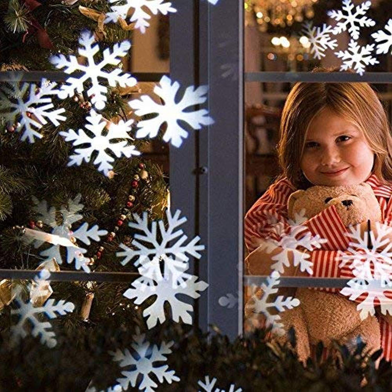 Christmas Lights, PRODELI Snowflake Projector Waterproof LED Xmas Lights White Moving Snowflake Spotlights Wall lighting for Indoor Outdoor Landscape Garden Holiday Party Decorations with U.S. Plug