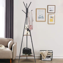 Load image into Gallery viewer, KingSo Coat Rack, Hall Tree Standing Coat Tree Hat Hanger Holder with 6 Hooks 2 Shelves for Bedroom Office Hallway Entryway
