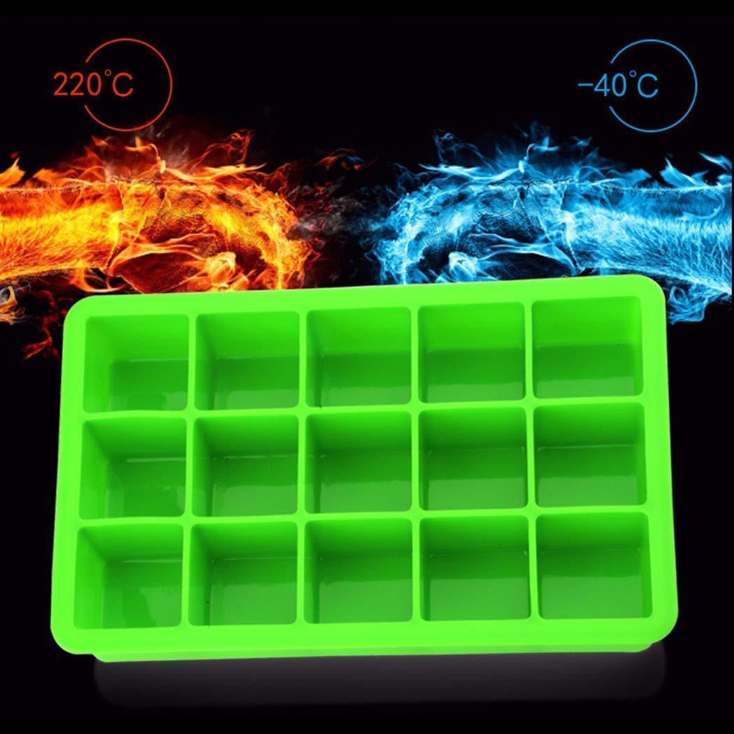 Silicone Ice Cube Trays, 3 Pack Flexible 15-Cavity Silicone Ice Cube Molds - FDA Certification, BPA Free, Stackable, Easy Release (3 colors - Orange/Blue/Green)