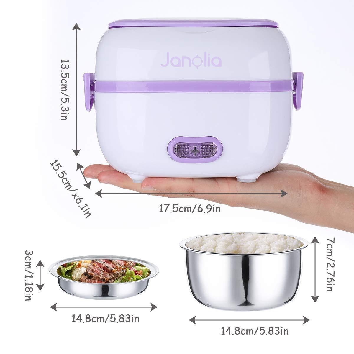 Janolia Electric Food Steamer, Portable Lunch Box Steamer with Stainless Steel Bowls, Egg Steaming Rack, Spoon, Measuring Cup