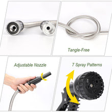 Load image into Gallery viewer, BOSNELL 50FT Garden Hose, 304 Stainless Steel Hose with 2 Free Nozzles, Lightweight, Ultra Flexible and Tangle Free, Cool to Touch, Tough and Durable
