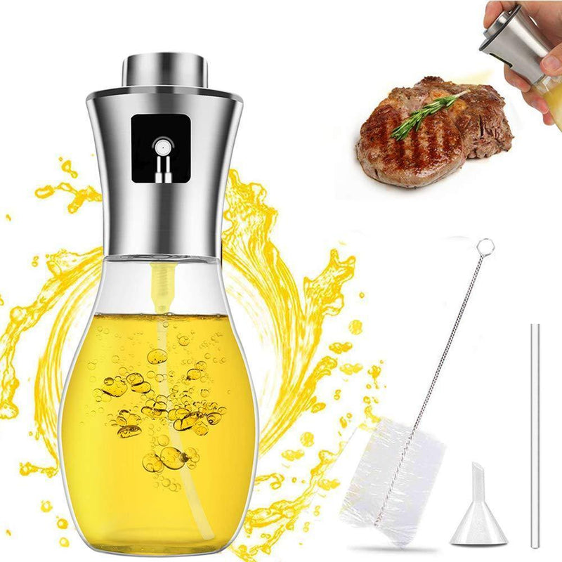 INVOKER Olive Oil Sprayer for Cooking Bottle 200ml, Refillable Oil and Vinegar Dispenser Bottle with Basting Brush and oil Funnel for BBQ Making Salad Baking Roasting Grilling Frying