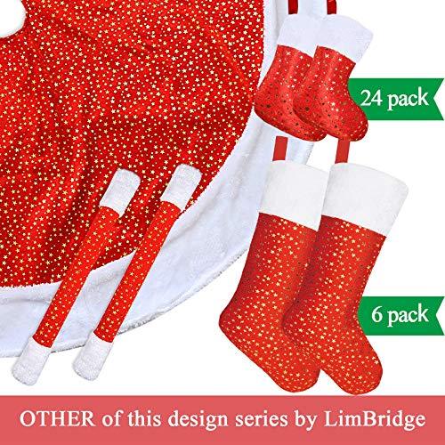 LimBridge Christmas Mini Stockings, 24 Pack 8 inches Glitter Star Print with Plush Cuff, Classic Stocking Decorations for Whole Family, Red