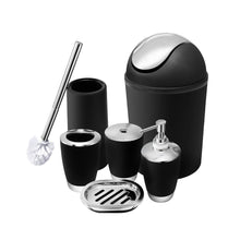 Load image into Gallery viewer, 6 Piece Bathroom Accessories Set,Plastic Bath Ensemble Bath Set Lotion Bottles, Toothbrush Holder, Tooth Mug, Soap Dish, Toilet Brush, Trash Can (white)
