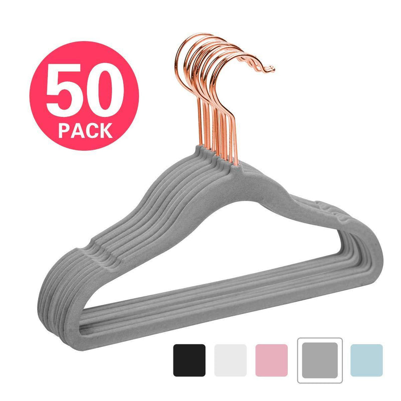 MIZGI Premium Kids Velvet Hangers (Pack of 50) with Copper/Rose Gold Hooks,Space Saving Ultra Thin,Non Slip Hangers use for Children's Skirt Dress Pants,Clothes Hangers by (Pink)