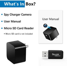 Load image into Gallery viewer, 【Upgraded】 Spy Camera Charger Hidden Cameras Nanny Cam USB Wall Adapter HD 1080P Mini Cams Plug for Home Security Motion Detection Up to 128GB Micro SD
