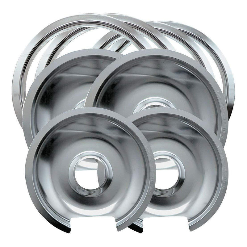 Range Kleen Style D Heavy Duty Chrome 4-Pack Drip Pans with Trim Rings AND 8 Foil Burner Liners…