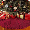 LimBridge Christmas Tree Skirt, 48 inches Buffalo Plaid Knitted Thick Heavy Yarn Rustic Xmas Holiday Decoration, Cream Burgundy