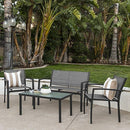 Best Choice Products 4-Piece Patio Metal Conversation Furniture Set w/Loveseat, 2 Chairs, and Glass Coffee Table- Gray