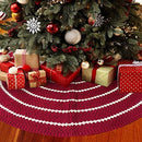 LimBridge Christmas Tree Skirt, 48 inches Knitted Rustic Stripe Thick Heavy Yarn Knit Xmas Holiday Decoration, Burgundy and Cream