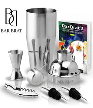 Load image into Gallery viewer, 5 Piece Deluxe 24 Oz. Cocktail Shaker Bar Set by Bar Brat ™ / Bonus 130+ Cocktail Recipes (ebook) / Jigger, 2 Pour Spouts, Waiters Corkscrew/Mix Any Drink to Perfection
