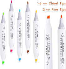 Load image into Gallery viewer, Dual Tip Marker Pens Set Permanent Double-Ended Art Markers Highlighter Pen for Adult Coloring Drawing Underlining School Office Supplier (16 Colors) by Aen Art
