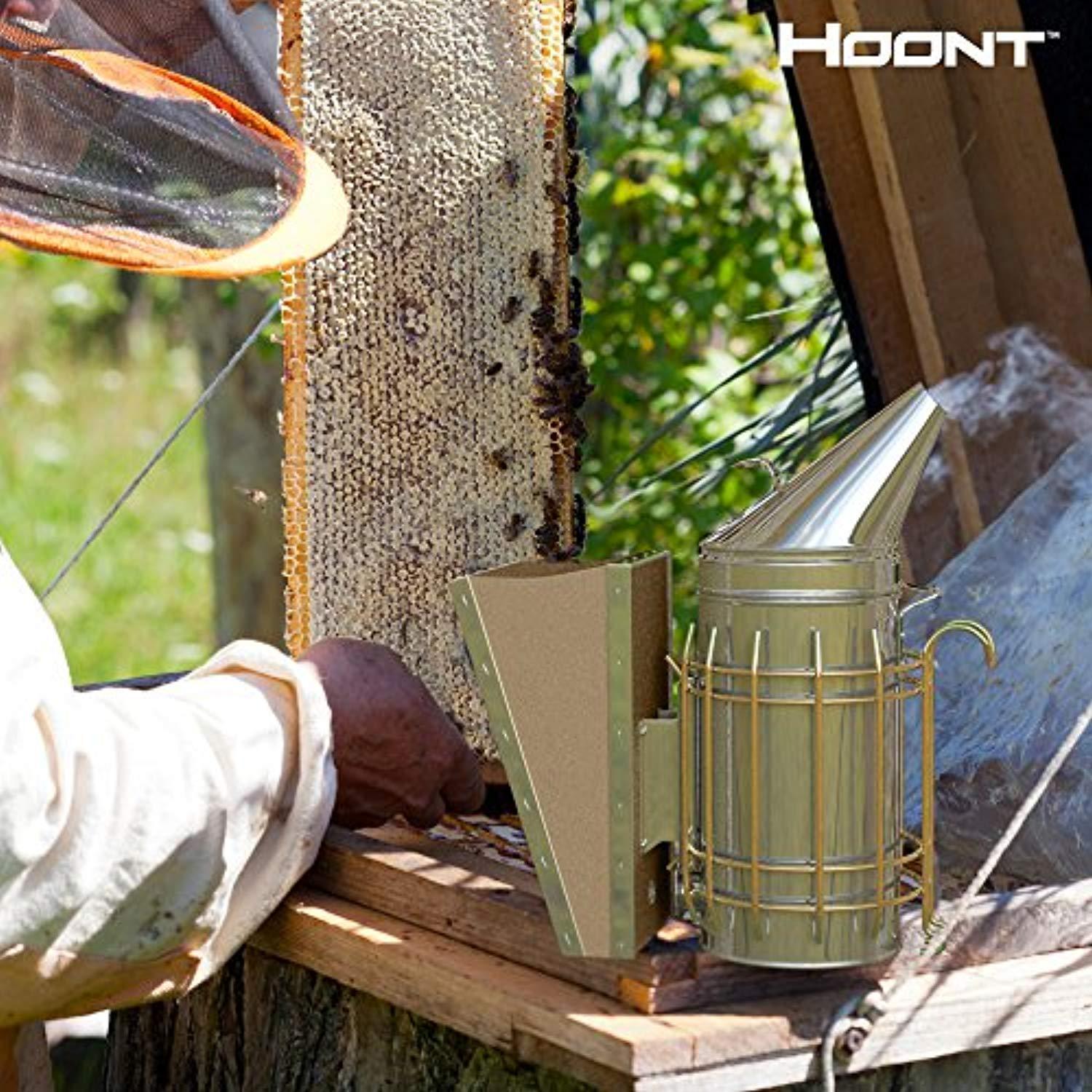Hoont Commercial Grade Bee Smoker for Beekeeping – Heavy Duty Stainless Steel with Metal Heat Shield and Metal Hook – Superior Airflow Bellow and Excellent Smoke Output
